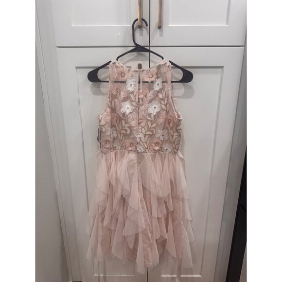 Girls Taupe Embroidered Lace Dress With Ruffle Skirt Size 16.5 Rare Editions Mad - Picture 5 of 9
